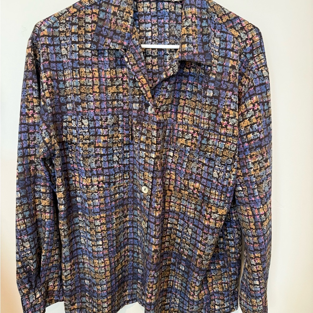 💋Impressions Blue‎ and Purple Button-Down Shirt 180 - Picture 2 of 7